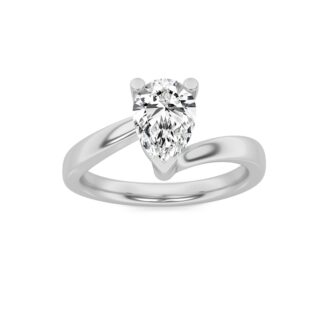 1Cttw Pear Shaped Lab Grown Diamond (F/VS) Bypass Shank Engagement Ring in 14K Gold