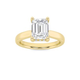 1Cttw Emerald Shaped Lab Grown Diamond (F/VS) Hidden Halo Cathedral Shank Engagement Ring in 14K Gold