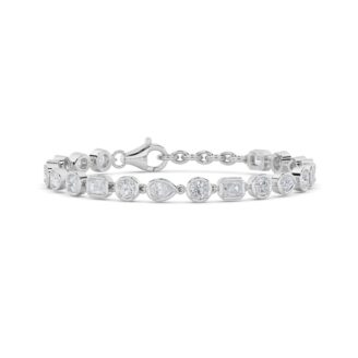 4Cttw Emerald Shaped Lab Grown Diamond (F/VS) Mix Shaped Bezel Set  Bracelet in 14K Gold