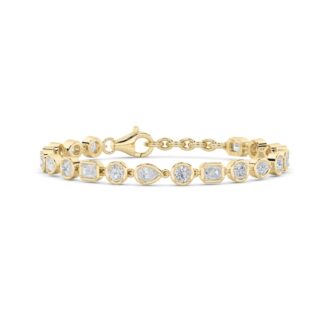 4Cttw Emerald Shaped Lab Grown Diamond (F/VS) Mix Shaped Bezel Set  Bracelet in 14K Gold