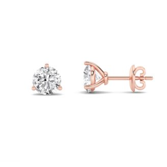 0.75Cttw Round Shaped Lab Grown Diamond (F/VS) Three Prong Martini Stud Earrings in 14K Gold