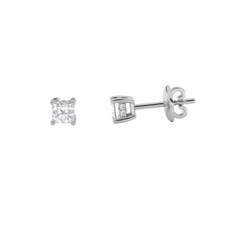 1Cttw Princess Shaped Lab Grown Diamond (F/VS) Hidden Halo Stud Earrings in 14K Gold