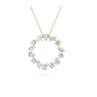 3Cttw Emerald Shaped Lab Grown Diamond (F/VS) Fancy Circle Pendant in 14K Gold