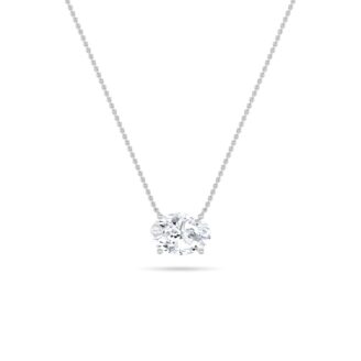 1Cttw Oval Shaped Lab Grown Diamond (F/VS) East West Solitaire Necklace in 14K Gold