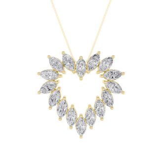 3Cttw Marquise Shaped Lab Grown Diamond (F/VS) Heart Shaped Pendant in 14K Gold