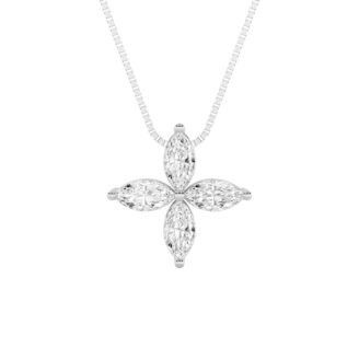 1Cttw Marquise Shaped Lab Grown Diamond (F/VS) Flower Fashion Pendant in 14K Gold