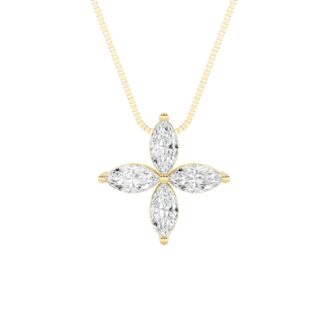 1Cttw Marquise Shaped Lab Grown Diamond (F/VS) Flower Fashion Pendant in 14K Gold