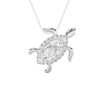 2Cttw Marquise Shaped Lab Grown Diamond (F/VS) Accented Turtle Pendant in 14K Gold