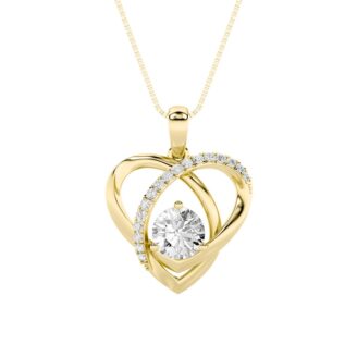 1.5Cttw Round Shaped Lab Grown Diamond (F/VS) Heart Shaped Pendant in 14K Gold