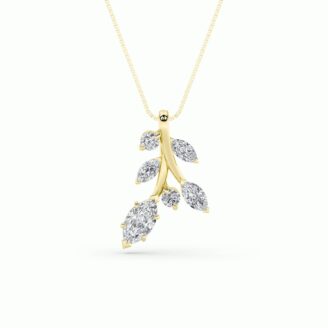 1.5Cttw Marquise Shaped Lab Grown Diamond (F/VS) Leaf Motif Fashion Pendant in 14K Gold
