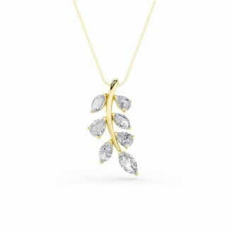 1.5Cttw Marquise Shaped Lab Grown Diamond (F/VS) Leaf Motif Fashion Pendant in 14K Gold