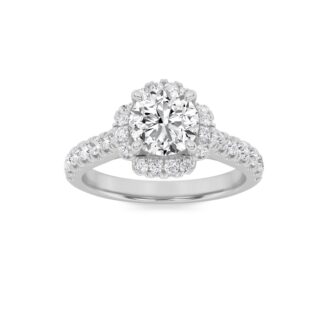 1.5Cttw Round Shaped Lab Grown Diamond (F/VS) Halo Accented Engagement Ring in 14K Gold