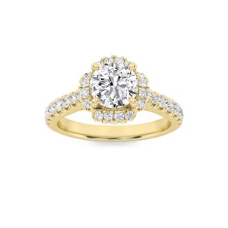 1.5Cttw Round Shaped Lab Grown Diamond (F/VS) Halo Accented Engagement Ring in 14K Gold
