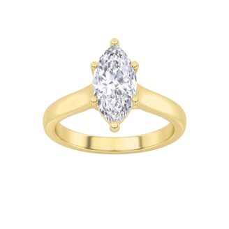 1Cttw Marquise Shaped Lab Grown Diamond (F/VS) Plain Cathedral Trellis Shank Solitaire Engagement Ring in 14K Gold