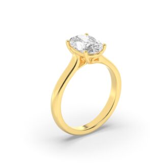 3Cttw Oval Shaped Lab Grown Diamond (F/VS) Plain Cathedral Trellis Shank Solitaire Engagement Ring in 14K Gold
