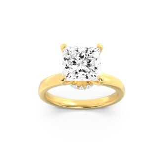 3Cttw Princess Shaped Lab Grown Diamond (F/VS) Hidden Halo Plain Shank Engagement Ring in 14K Gold