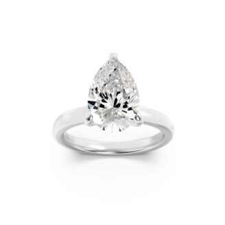 1Cttw Pear Shaped Lab Grown Diamond (F/VS) Hidden Halo Plain Shank Engagement Ring in 14K Gold