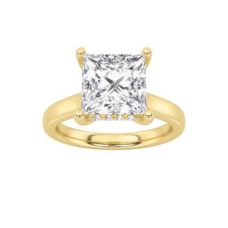 2Cttw Princess Shaped Lab Grown Diamond (F/VS) Hidden Halo Cathedral Shank Engagement Ring in 14K Gold