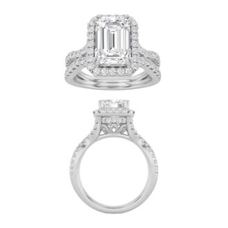 3Cttw Emerald Shaped Lab Grown Diamond (F/VS)  Ring in 14K Gold