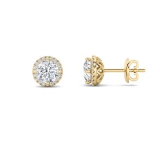 2Cttw Round Shaped Lab Grown Diamond (F/VS) Halo Stud Earrings in 14K Gold