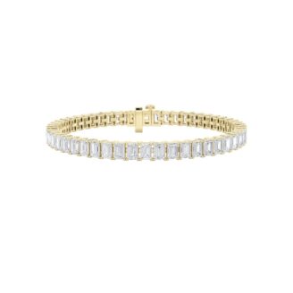 12.5Cttw Emerald Shaped Lab Grown Diamond (F/VS) East West Line Bracelet in 14K Gold